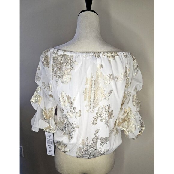 MSK Metallic Lantern-Sleeve Off-The-Shoulder Top  Size PL Blouse Fancy Wedding - Picture 5 of 10